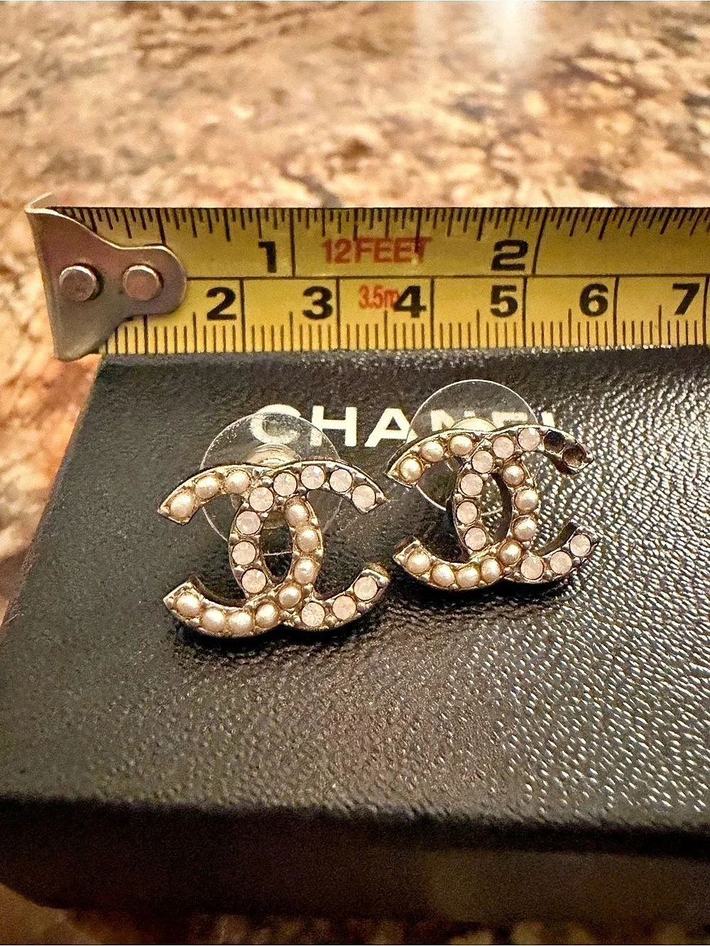💯 AUTHENTIC Chanel CC Pink Crystal and Faux Pearl Stud Earrings